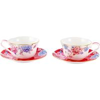 玛戈隆特【佳选】高端骨瓷婚庆结婚对杯盖碗茶杯喜碗改口新娘陪嫁敬酒 百年好合4头花语杯碟 2个 250ml 百年好合4头花语咖啡杯碟
