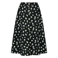 珂莱蒂尔【盈动绽放】2025夏季优雅碎花高腰A字裙女中长款半身裙 黑色 2XL