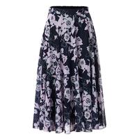 珂莱蒂尔2025夏季气质高腰印花半身裙女通勤A字裙 灰紫红色 L