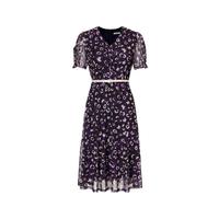 珂莱蒂尔女装夏通勤百搭法式碎花设计感收腰短袖连衣裙 黑色 2XL