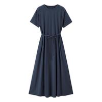 佐丹奴裙子女夏季黑科技凉感绑带纯色圆领短袖连衣裙05465479 44松叶绿 M