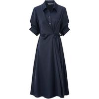 卓凡尼·华伦天奴（GIOVANNI VALENTINO）轻熟衬衫连衣裙夏季简约系带女装收腰显瘦高端裙子 藏青 M 