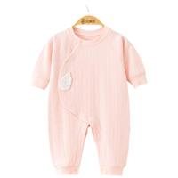 贝瑞加（Babyprints）宝宝连体衣纯棉长袖婴儿衣服A类柔软爬服四季内衣偏开哈衣 粉80