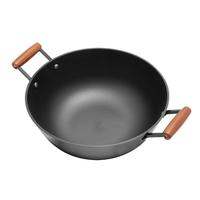 冀铁锤炒锅双耳炒锅铁锅深型平底无涂层铸铁炒锅燃气电磁炉通用加深36cm