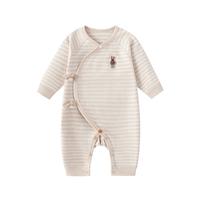 婴儿连体衣春秋季男女宝宝系带纯棉哈衣爬服新生儿和尚服居家衣服