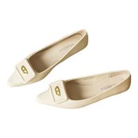 意尔康女鞋细跟职业面试正装空乘皮鞋工作单鞋  29940W 米白 39  米白色