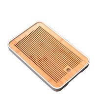 古笙记竹制托盘茶盘日式功夫茶具配件竹托盘双层储水式密胺干泡中式 白密胺储水茶盘37*24*3.5