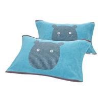 金号纯棉枕巾 加大加厚枕头巾 男女四季通用款成人枕巾 80*50cm 【一对装】卡通小熊 蓝色