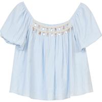 【大公主系列】25夏季时尚百搭方领衬衫贝壳串珠泡泡袖上衣