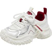 哈比熊（HOBIBEAR）女童运动鞋春秋网面轻便男童跑鞋时尚女童老爹鞋511021米白红31码 米白/红