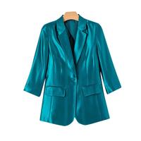 晚白【直降】三醋酸空调西服修身纯色百搭通勤西装外套女 蓝色 L