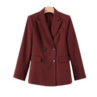 晚白【直降】气质翻驳领通勤百搭西装外套女 深红色 M