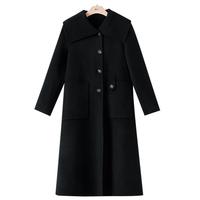 晚白【直降】冬款减龄娃娃领双面呢休闲百搭长款全羊毛大衣女 黑色 M