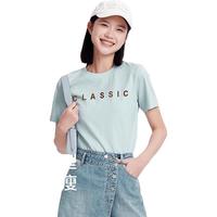 森马（Semir）短袖T恤女字母印花经典百搭休闲风夏季简约正肩上衣101324100058 粉蓝80084 2XL