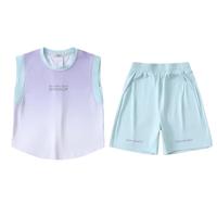 半度闲亲子女童速干运动背心套装夏装25儿童夏季两件套 元气紫 170