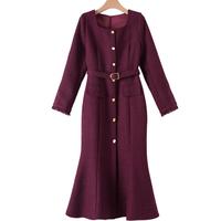 晚白【直降】春款时尚气质方领裙子安可拉红收腰小香风连衣裙 葡萄紫 M