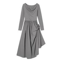 斜肩修身连衣裙女2025春季不规则裙摆高级感收腰A字长裙