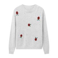 Basic House/百家好冬季气质百搭宽松时尚刺绣休闲长袖针织毛衣女 白 M