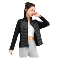雅鹿运动轻薄羽绒服女2025早春短款针织拼接保暖服外套
