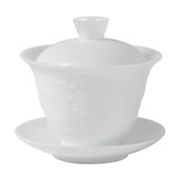 金镶玉三才盖碗 素烧冰种玉瓷浮雕泡茶碗手抓壶家用功夫茶具 龙凤呈祥