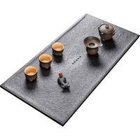 茶锦记 天然乌金石茶盘小号黑金石石头茶台简约功夫茶具盘 一叶扁舟 70*35*3cm单茶盘