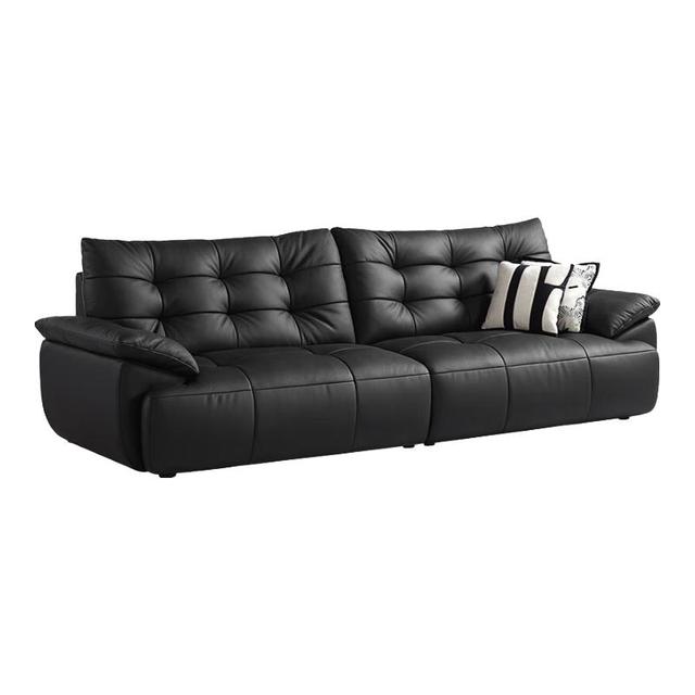 林氏家居 意式复古大黑熊真皮沙发客厅头层牛皮黑天鹅沙发PS720 黑茶色|2.9m|加厚头层牛皮