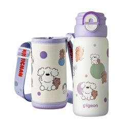 贝亲 ×miiiiichan儿童水杯学生保温杯双饮口直筒杯600ml (紫色波点)
