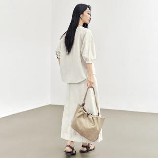 2025夏装法式高级莱赛尔V领女式衬衫套装半身裙休闲两件套
