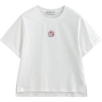 【前短后长】25唯品夏季趣味刺绣百搭圆领T恤女纯棉透气上衣