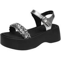 ZHR凉鞋女水钻仙女风夏季女鞋法式厚底显瘦鞋子女 CE88 银色  35 