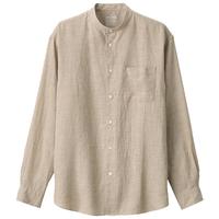 無印良品 MUJI（無印良品 ）男式 麻 立领长袖衬衫 男士衬衣 汉麻 男装 上衣 AC9AAA4S 原色 S (165/84A)