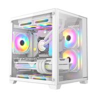 航嘉（Huntkey）S900沙尘暴全景版海景房机箱台式电脑机箱（双面钢化玻璃/左右分区/240水冷/7风扇位/M-ATX主板 ） S900沙尘暴-全视版-白色+3个暮光炫彩风扇