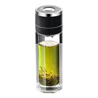 北牧星一键开盖茶水分离杯双层高硼硅玻璃车载商务水杯男士耐高温泡茶杯 一键速开-金色 双层防爆一键开启