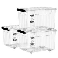 空间专家 SPACEXPERT衣物收纳箱高透塑料整理箱大容量玩具收纳箱搬家周转箱书箱 【透明36L三只】50*36*31.5cm