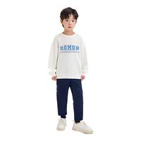 罗蒙男童套装春秋季儿童休闲帅气两件套 白色卫衣+藏青卫裤 140