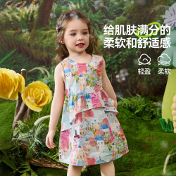 ASK junior 森系婴幼裙子纯棉夏儿童油画连衣裙无袖背心裙女童公主裙 120