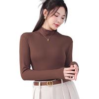 莫代尔半高领打底衫女基础内搭显瘦春秋打底衣修身显瘦减龄纯色长袖上衣 薄款半高领打底衫(咖啡色) M【80-110斤】