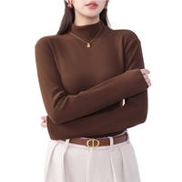 莫代尔德绒半高领打底衫女加绒加厚磨毛打底衣秋冬修身长袖保暖内搭上衣 加厚打底衫咖色 XL【130斤-150斤】