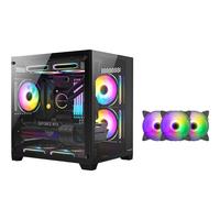 航嘉（Huntkey）S900沙尘暴全景版海景房机箱台式电脑机箱（双面钢化玻璃/左右分区/240水冷/7风扇位/M-ATX主板 ） S900沙尘暴-全视版-黑色+7个暮光炫彩风扇