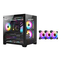 航嘉（Huntkey）S900沙尘暴全景版海景房机箱台式电脑机箱（双面钢化玻璃/左右分区/240水冷/7风扇位/M-ATX主板 ） S900沙尘暴-全视版-黑色+3个暮光ARGB风扇