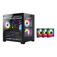 航嘉（Huntkey）S900沙尘暴全景版海景房机箱台式电脑机箱（双面钢化玻璃/左右分区/240水冷/7风扇位/M-ATX主板 ） S900沙尘暴-全视版-黑色+7个棱镜4Pro风扇