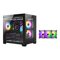 航嘉（Huntkey）S900沙尘暴全景版海景房机箱台式电脑机箱（双面钢化玻璃/左右分区/240水冷/7风扇位/M-ATX主板 ） S900沙尘暴-全视版-黑色+5个暮光炫彩风扇