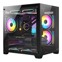  Huntkey/航嘉 左右分区 电脑机箱 双面钢化玻璃 240水冷 7风扇位 M-ATX主板  黑色