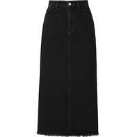 红袖高腰牛仔半身裙夏秋季2024女装高级感开叉毛边显瘦气质直筒裙 牛仔黑091 S