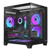 航嘉（Huntkey）V320初恋 全景版海景房机箱 台式电脑机箱（双面钢化玻璃/左右分区/240水冷/7风扇位/M-ATX主板 ） VS910流星雨天窗版-黑色