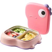 babycare宝宝自主进食餐盘婴幼儿不锈钢分格儿童餐具-引力洋红