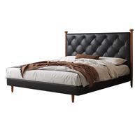 宜洛法式复古摩卡床黑色真皮床软包床意式轻奢高靠背齐边床实木床 玲珑玉头层牛皮+松木排骨架床 支架结构1800mm*2000mm