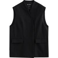 初语中长款宽肩无袖西装外套女2025春季开叉老钱风通勤马夹上衣 黑色 S