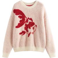 初语福运锦鲤毛衣新中式国风针织衫女2024年秋冬圆领宽松上衣 樱粉色 常规 S