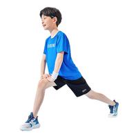 鸿星尔克童装短袖t恤男童女童简约舒适中大童夏装短袖 普鲁士蓝 150